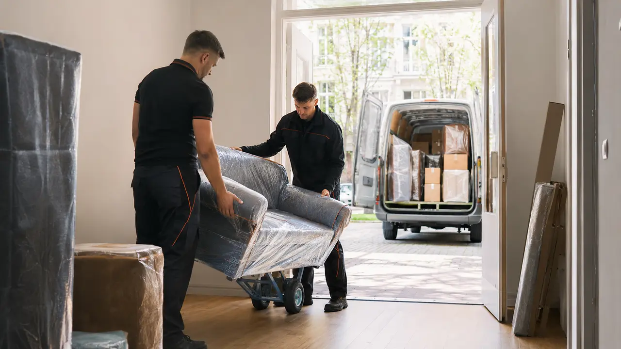 Verpackte Möbel und freie Wege machen den kurzfristigen Transport abholbereit