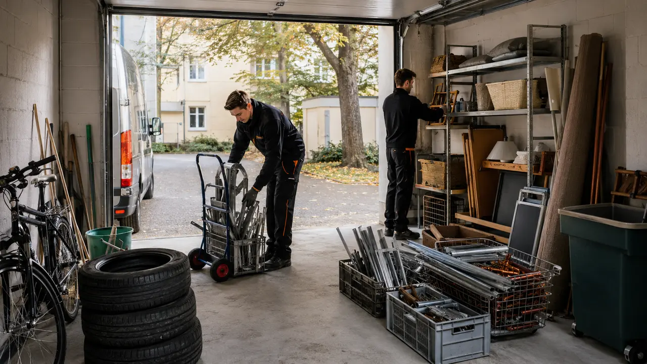 Vorsortierte Fahrräder Reifen und Metallteile bei einer Berliner Garagenräumung