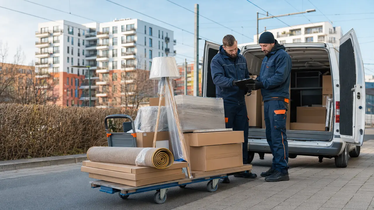 Paketkontrolle vor einem Möbeltransport im Berliner Bezirk Lichtenberg