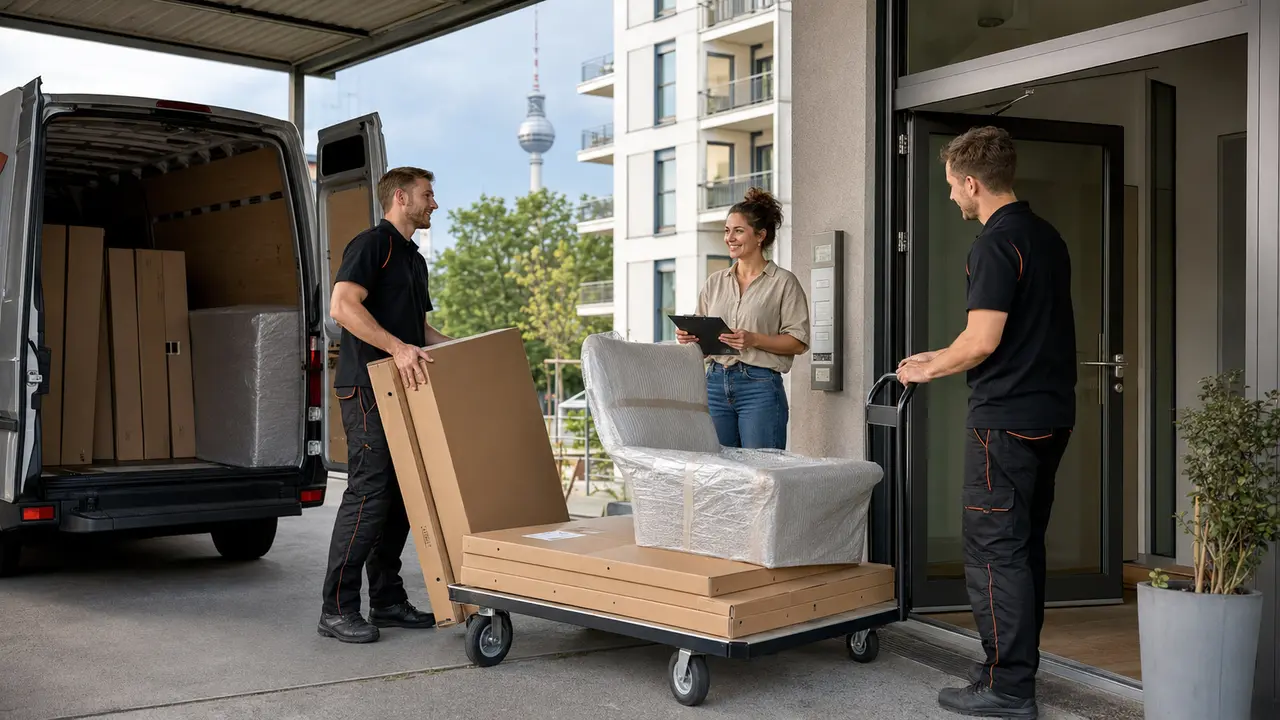Tragehilfe bei der Übergabe einer Möbelhaus-Abholung an der Wohnung