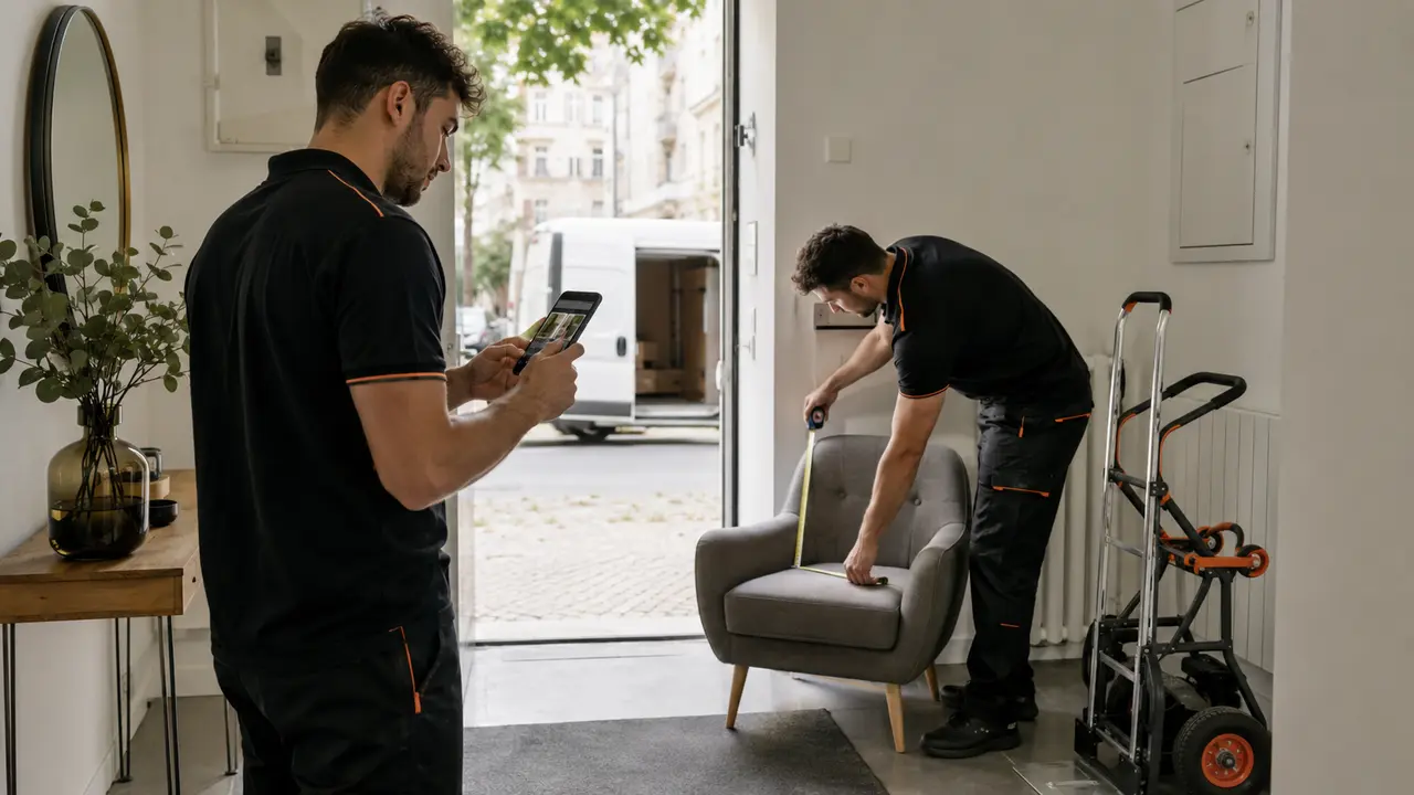 Möbel und Zugang werden für eine Same-Day-Anfrage fotografiert und ausgemessen