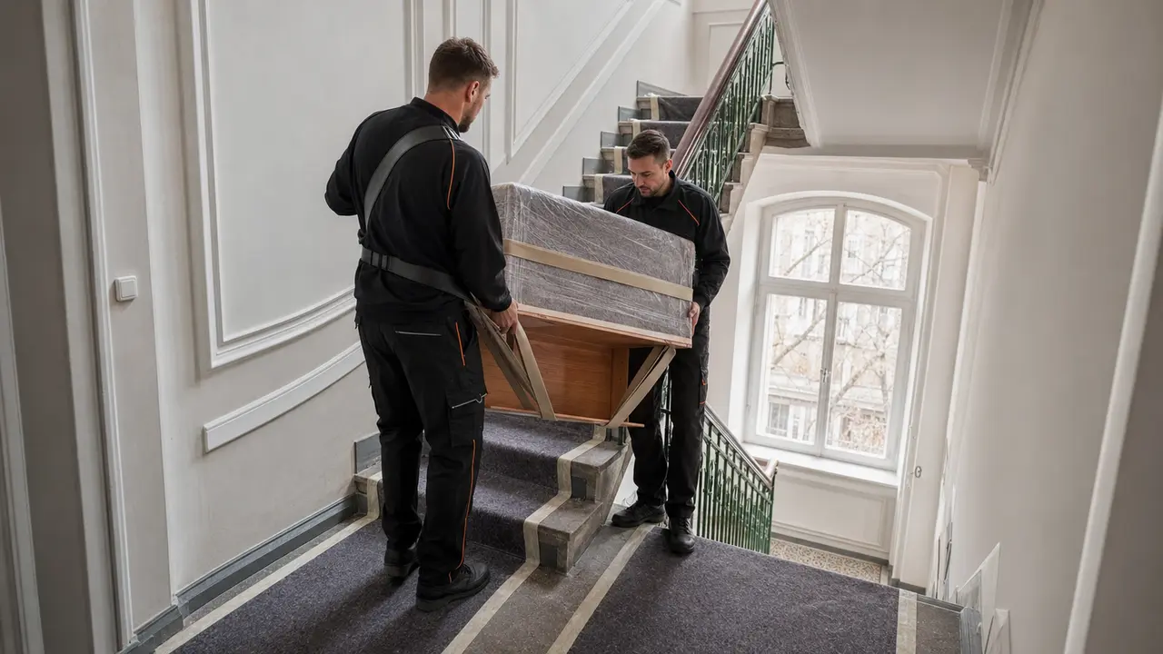 Professionelle Tragehilfe in einem Berliner Altbau ohne Aufzug