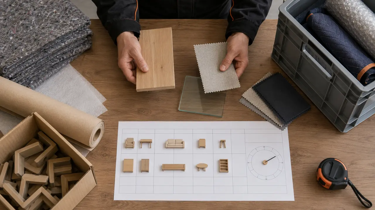 Möbeloberflächen Stückzahl Schutzmaterial und Arbeitszeit werden für den Verpackungsservice geplant