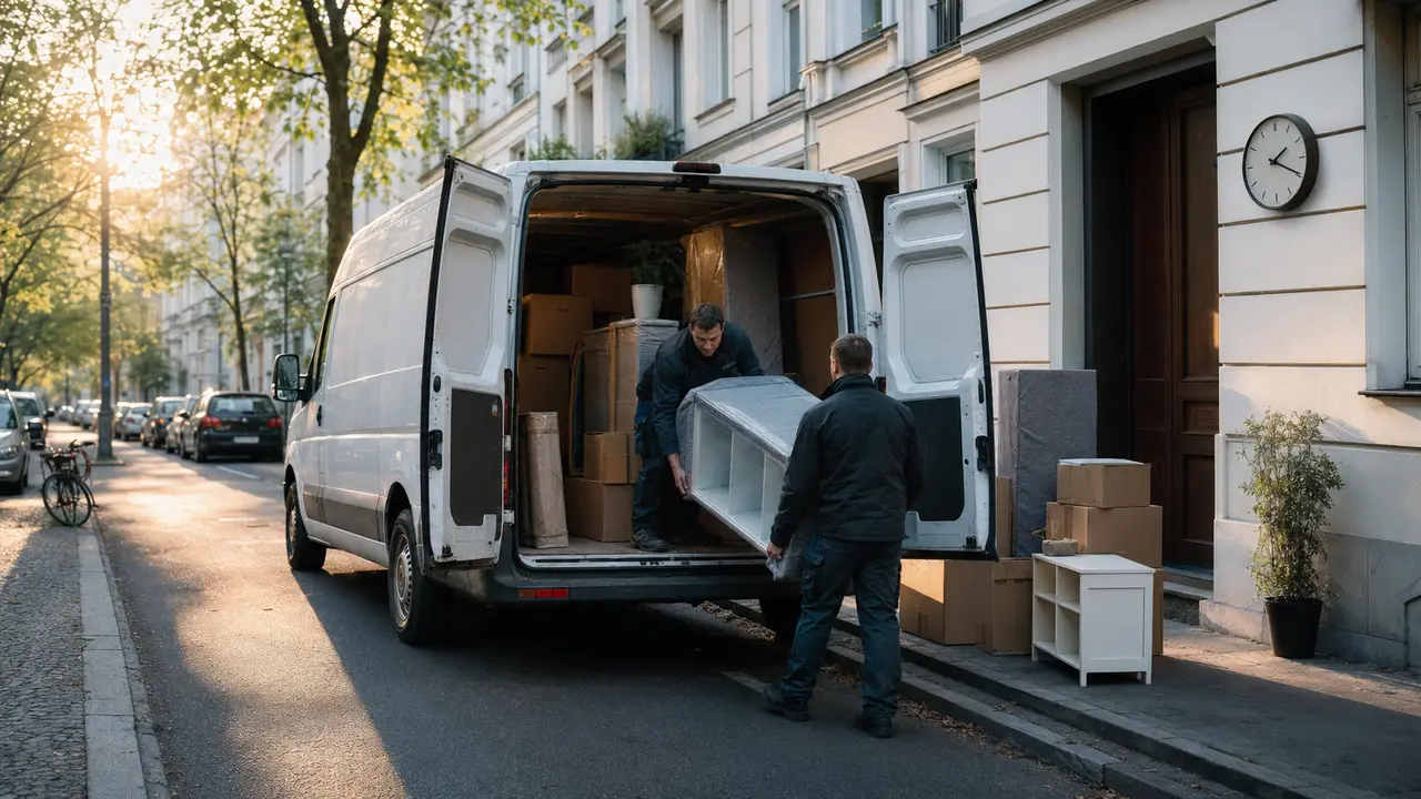 Möbeltransporter bei einem früh geplanten Wochenendumzug in Berlin